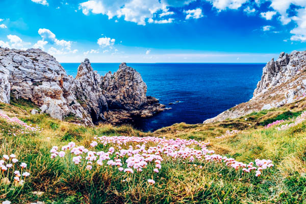 Blicks aufs Meer an der Pointe du Pen-Hir in der Bretagne