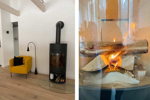 Gemütlicher Kamin im Ferienhaus "the forest"