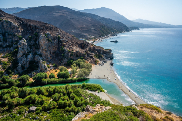 Blick über den Palm Beach in Preveli auf Kreta