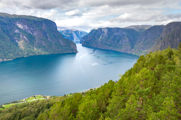 Blick über den Nærøyfjord in Norwegen