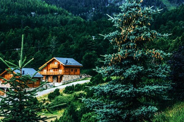 Ferienhaus in den Bergen umgeben von Tannen