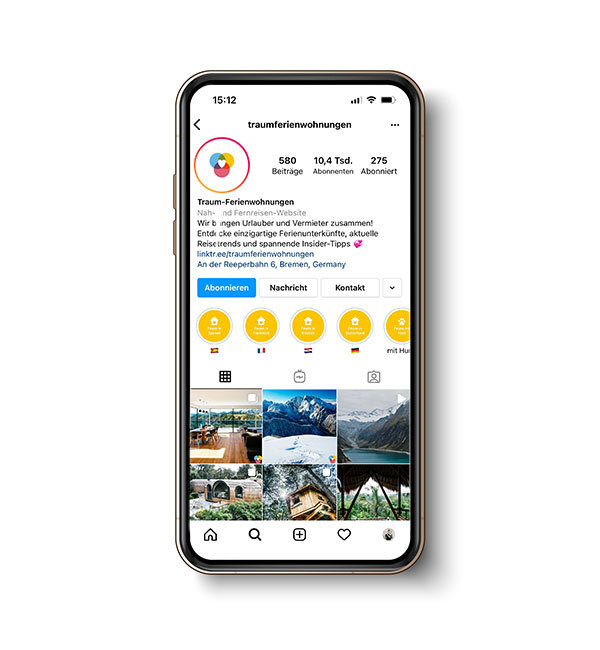 Screenshot des Instagram Accounts von Traum-Ferienwohnungen in einer Handy-Grafik
