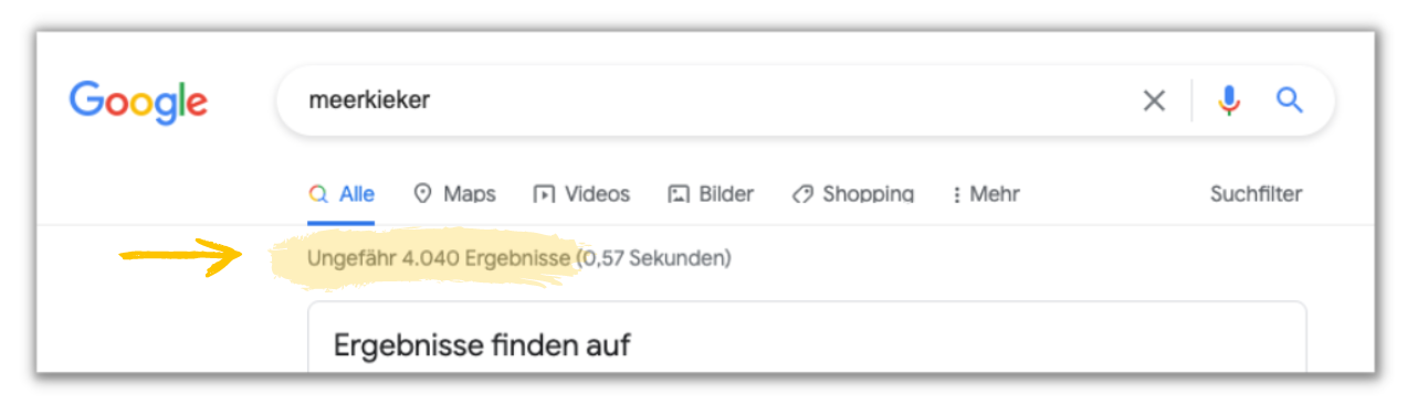 Screenshot von einer Google-Suche bei der Entwicklung eines Namens für eine Ferienwohnung