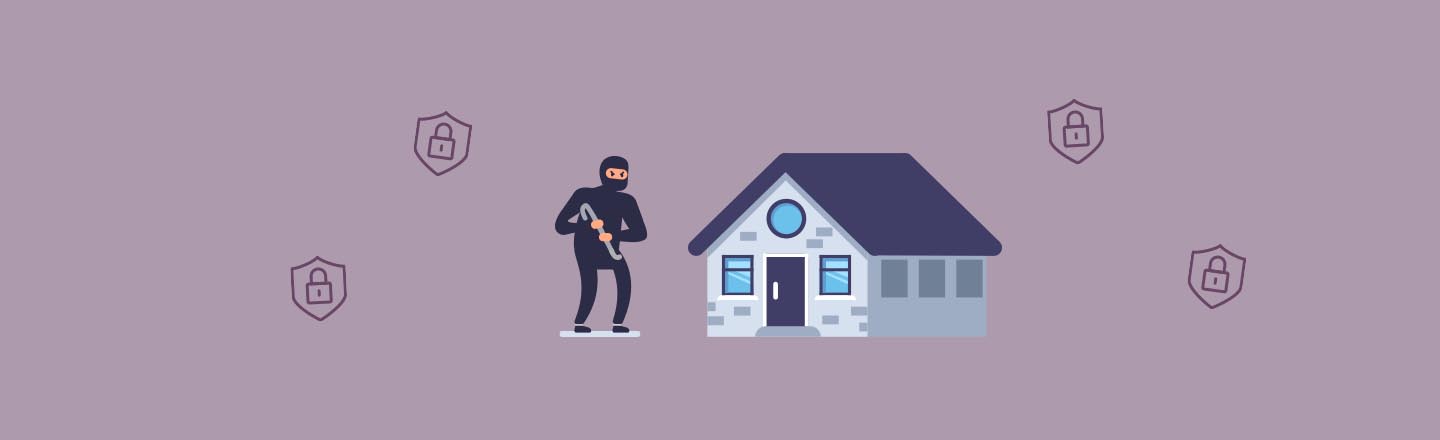 Grafik mit einem Einbrecher vor einem Haus