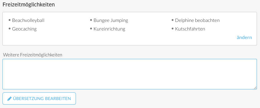 Screenshot der Eingabemaske "Freizeit" im Vermieterbereich