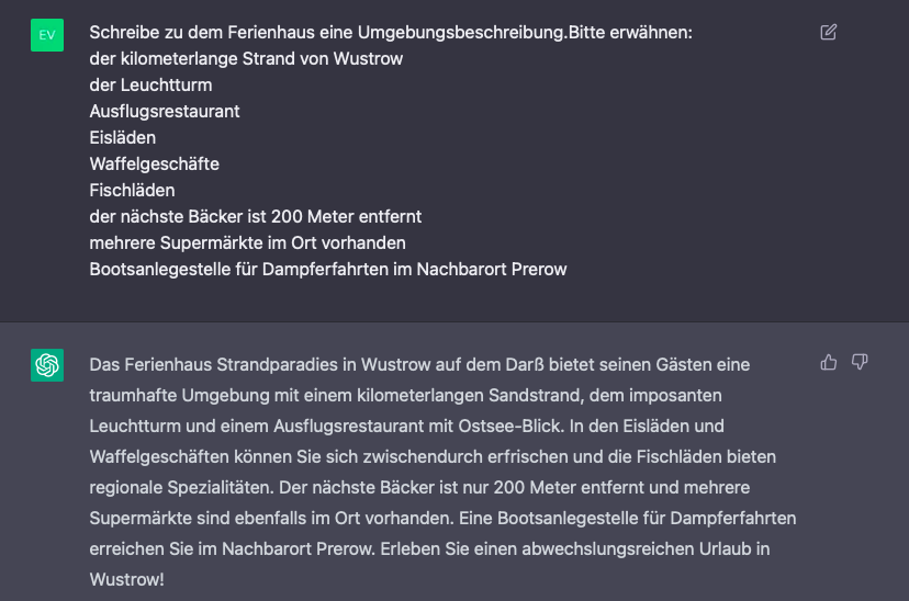 ChatGPT Prompts und Texte für eine Umgebungsbeschreibung für eine Ferienunterkunft